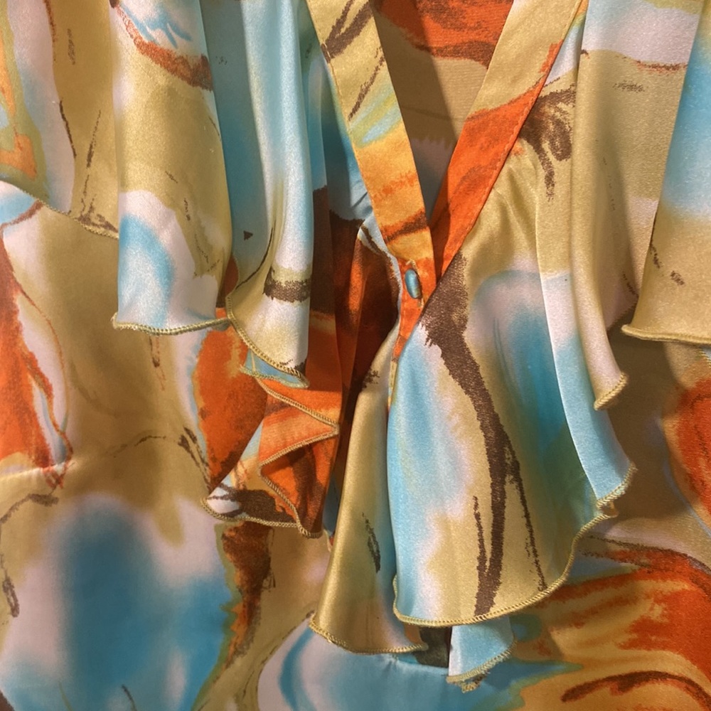 Essentials colorful floral tropical costal button up designer Blouse - Picture 8 of 13